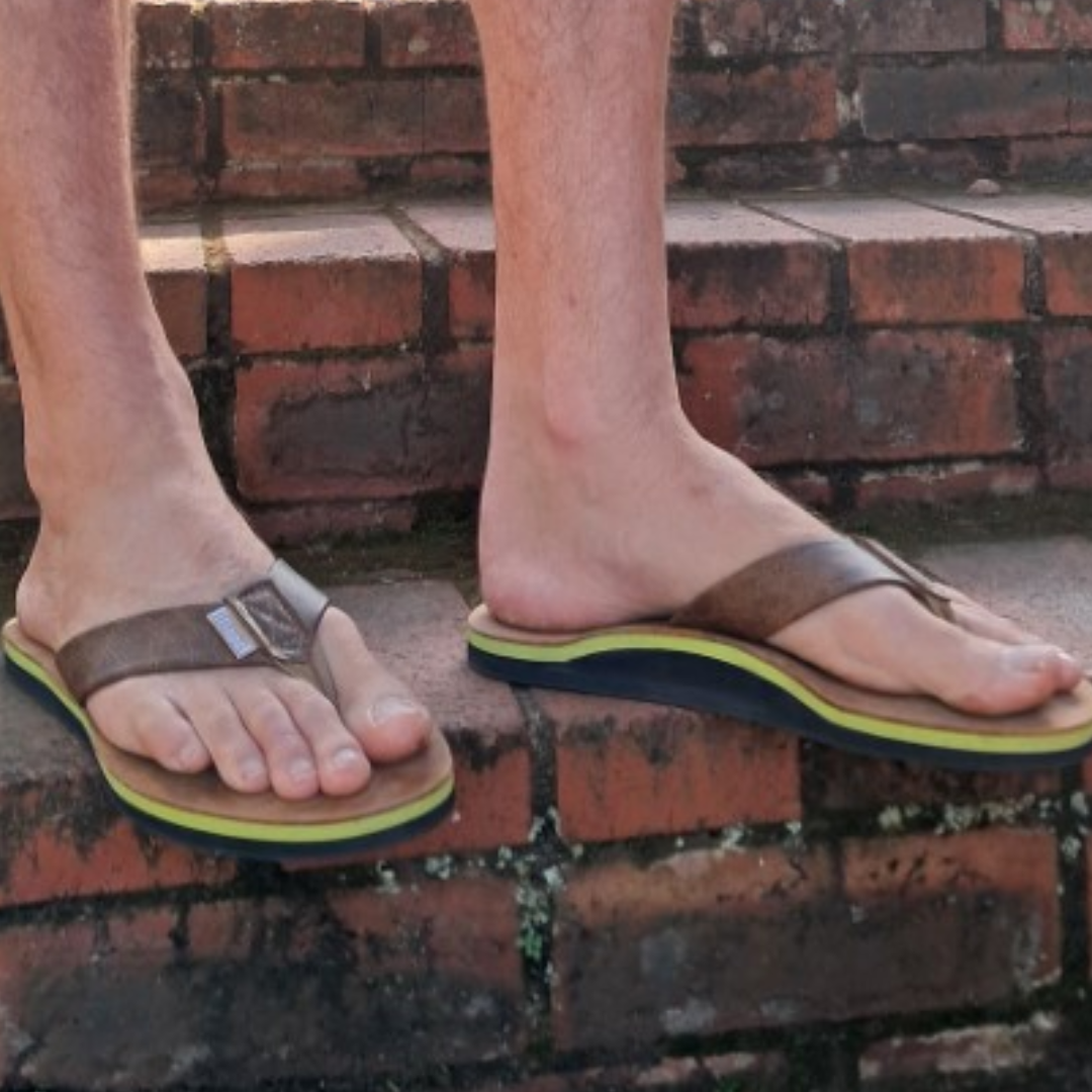 Men's Lime premium handmade leather flip flop- arch support - iiflopsi - South Africa