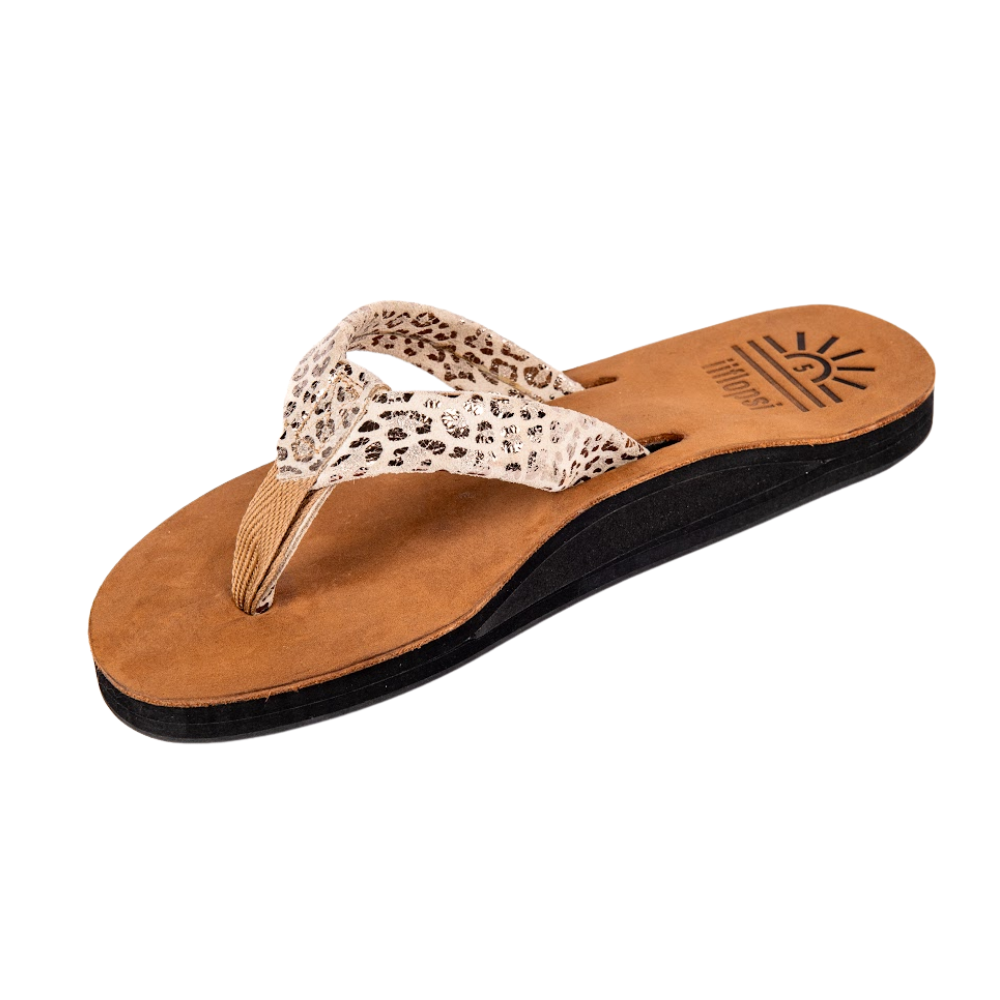 Ladies' Leopard Silver premium handmade leather flip flop- arch support - iiflopsi - South Africa