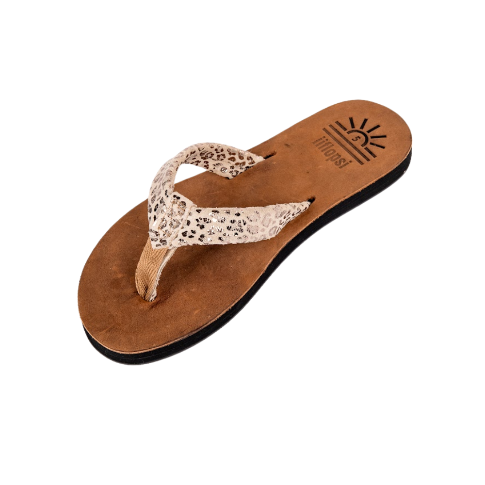 Ladies' Leopard Silver premium handmade leather flip flops - flat - iiflopsi - South Africa