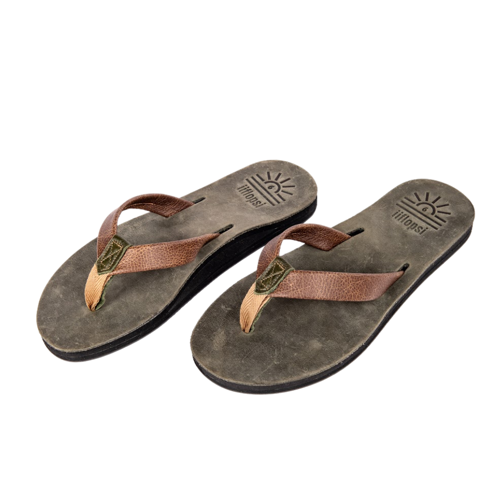 Ladies' Olive premium handmade leather flip flops - arch support - iiflopsi - South Africa