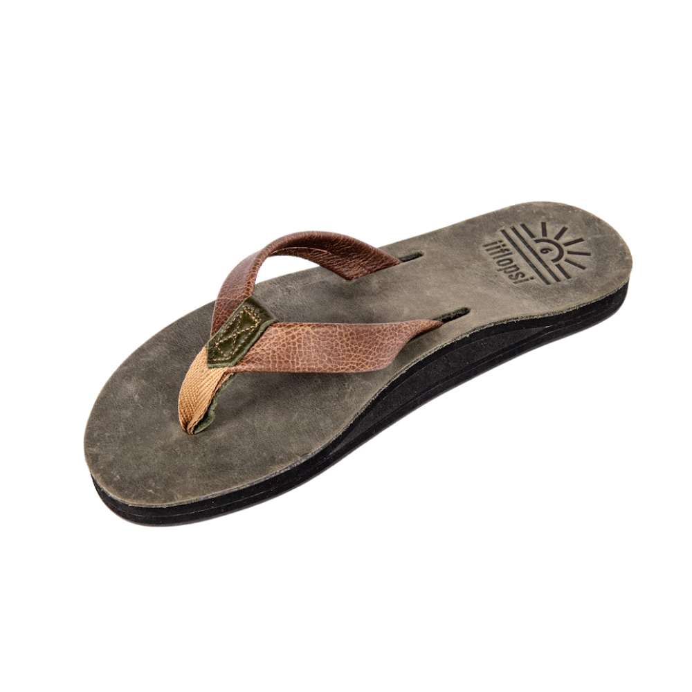 Ladies' Olive premium handmade leather flip flops - arch support - iiflopsi - South Africa