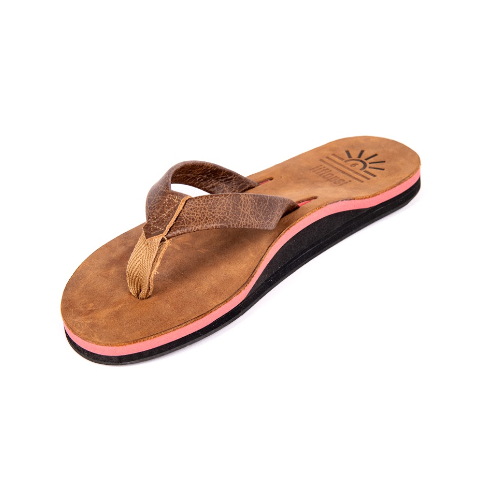 Ladies' Peach premium handmade leather flip flops - arch support - iiflopsi - South Africa