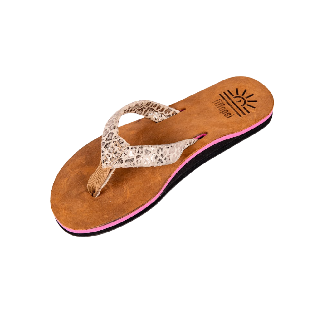 Ladies' Pink Leopard Silver premium handmade leather flip flops - arch support - iiflopsi - South Africa