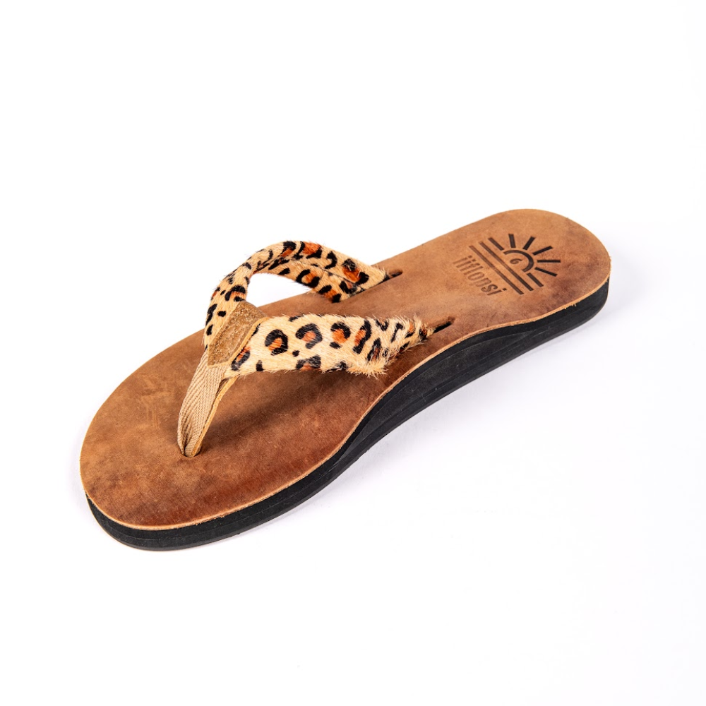 Ladies' Wild Leopard premium handmade leather flip flops - arch support - iiflopsi - South Africa