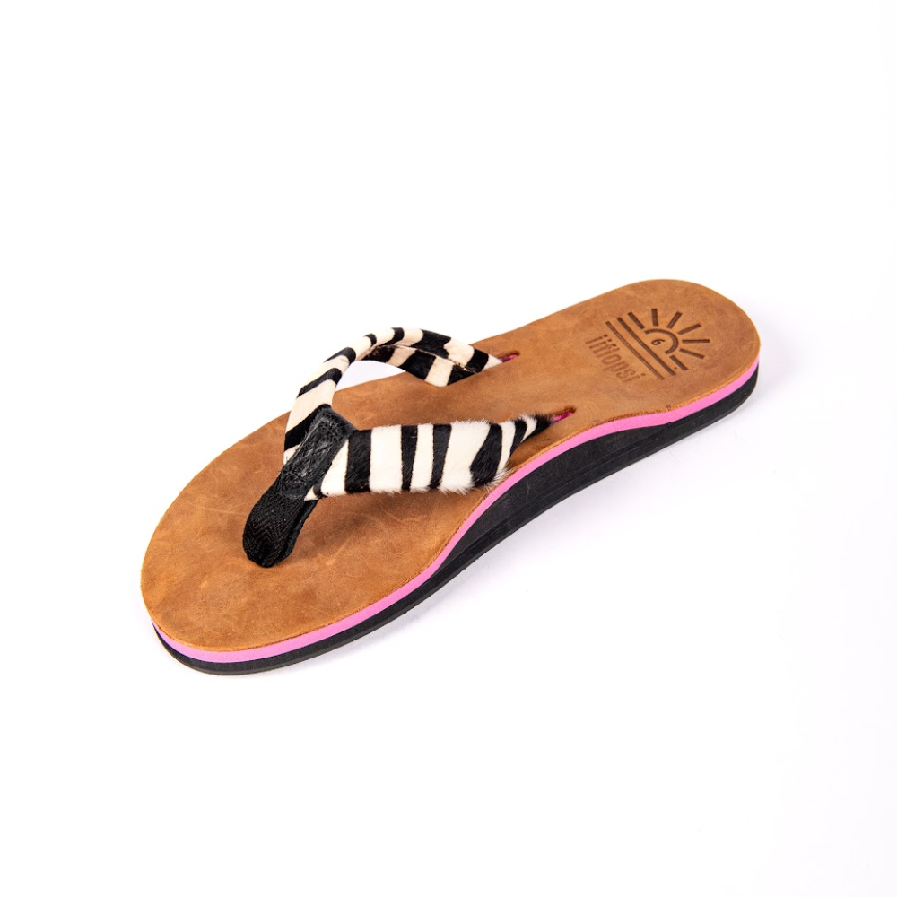 Ladies' Zebra Pink premium handmade leather flip flop - arch support - iiflopsi, South Africa
