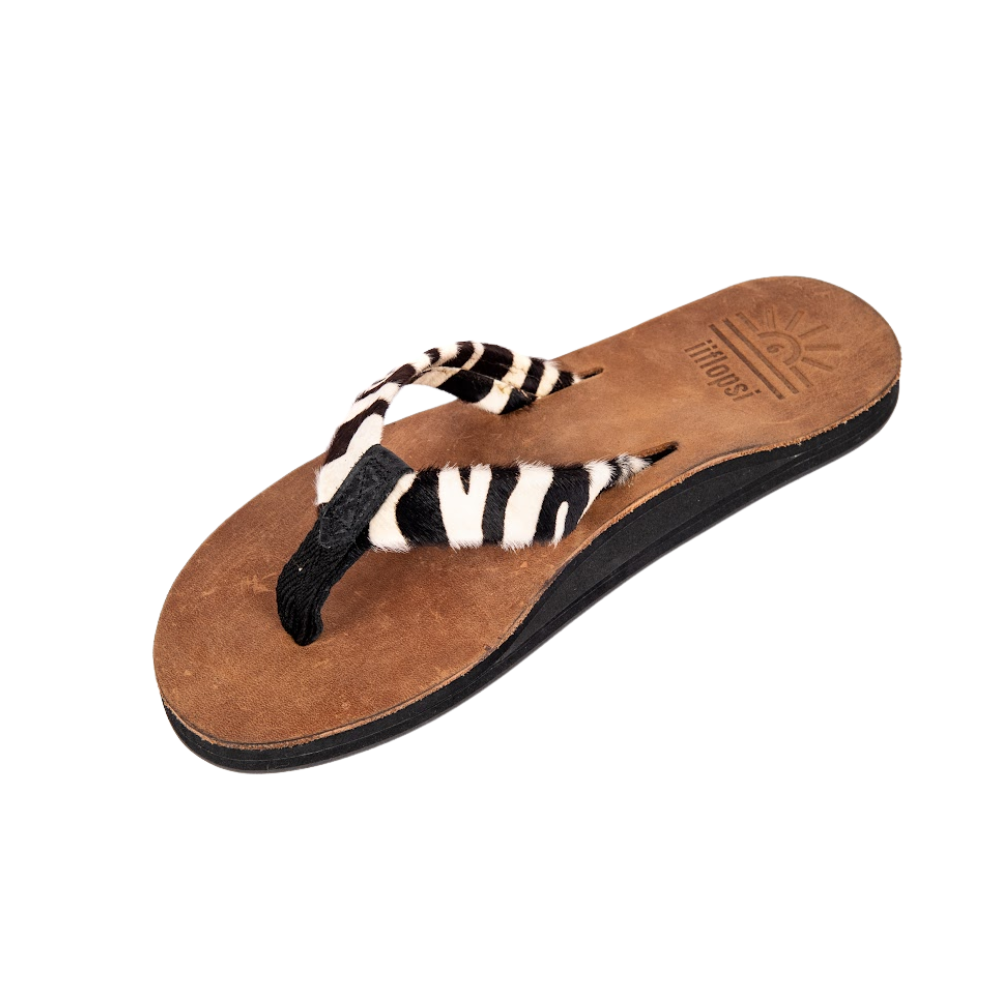 Ladies' Zebra premium handmade leather flip flops - arch support - iiflopsi - South Africa