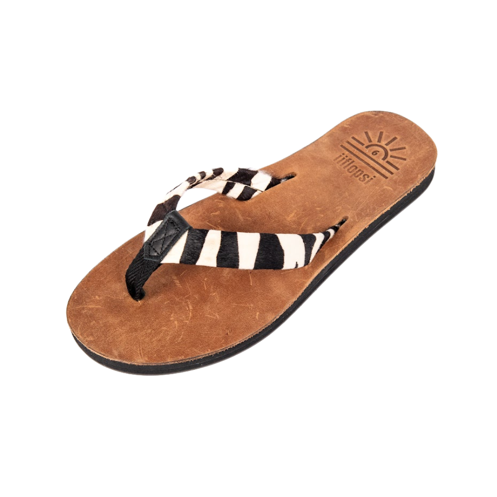 Ladies' Zebra premium handmade leather flip flops- flat - iiflopsi - South Africa