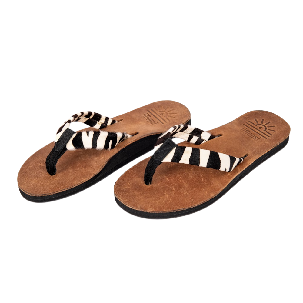 Ladies' Zebra premium handmade leather flip flops - arch support - iiflopsi - South Africa