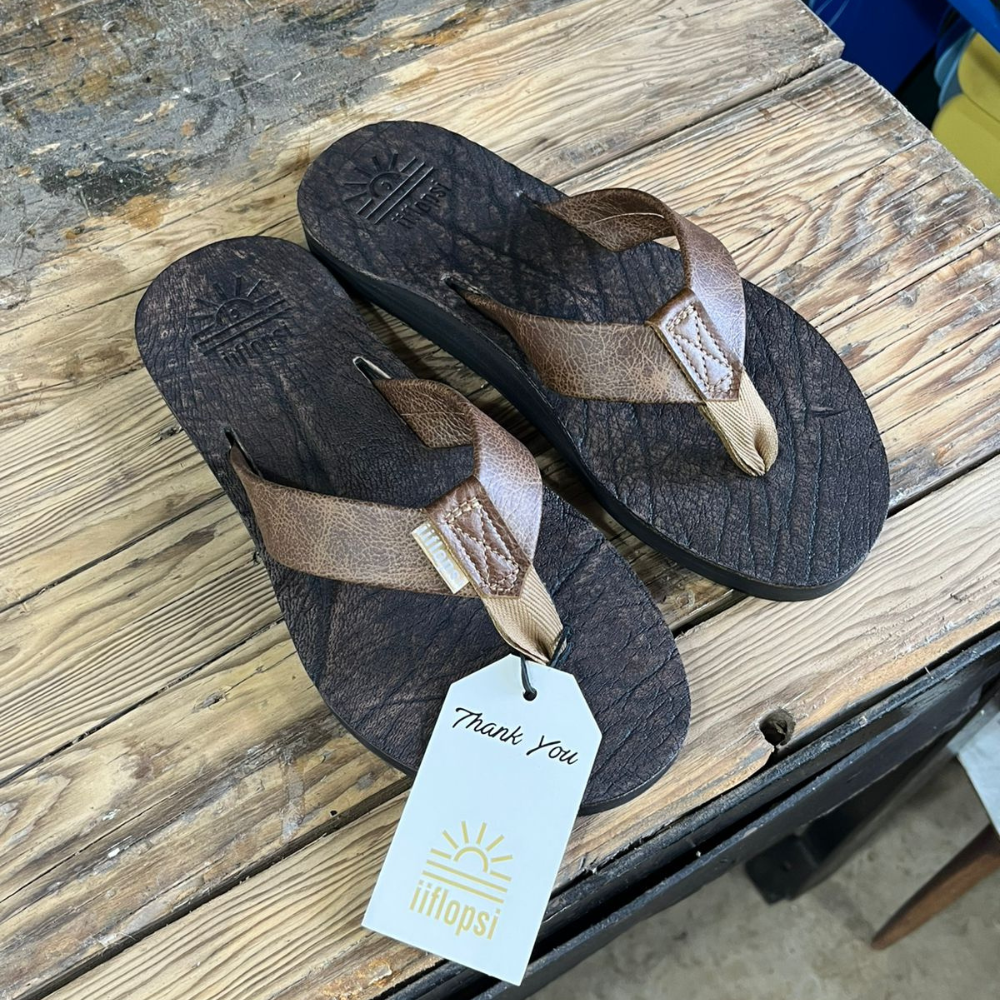 Men's Buffalo Soldier premium handmade leather flip flops - arch support - iiflopsi - South Africa