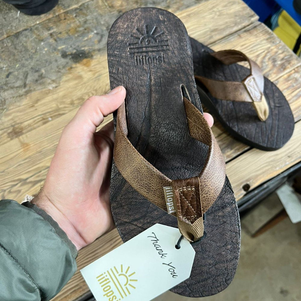 Men's Buffalo Soldier premium handmade leather flip flops - arch support - iiflopsi - South Africa