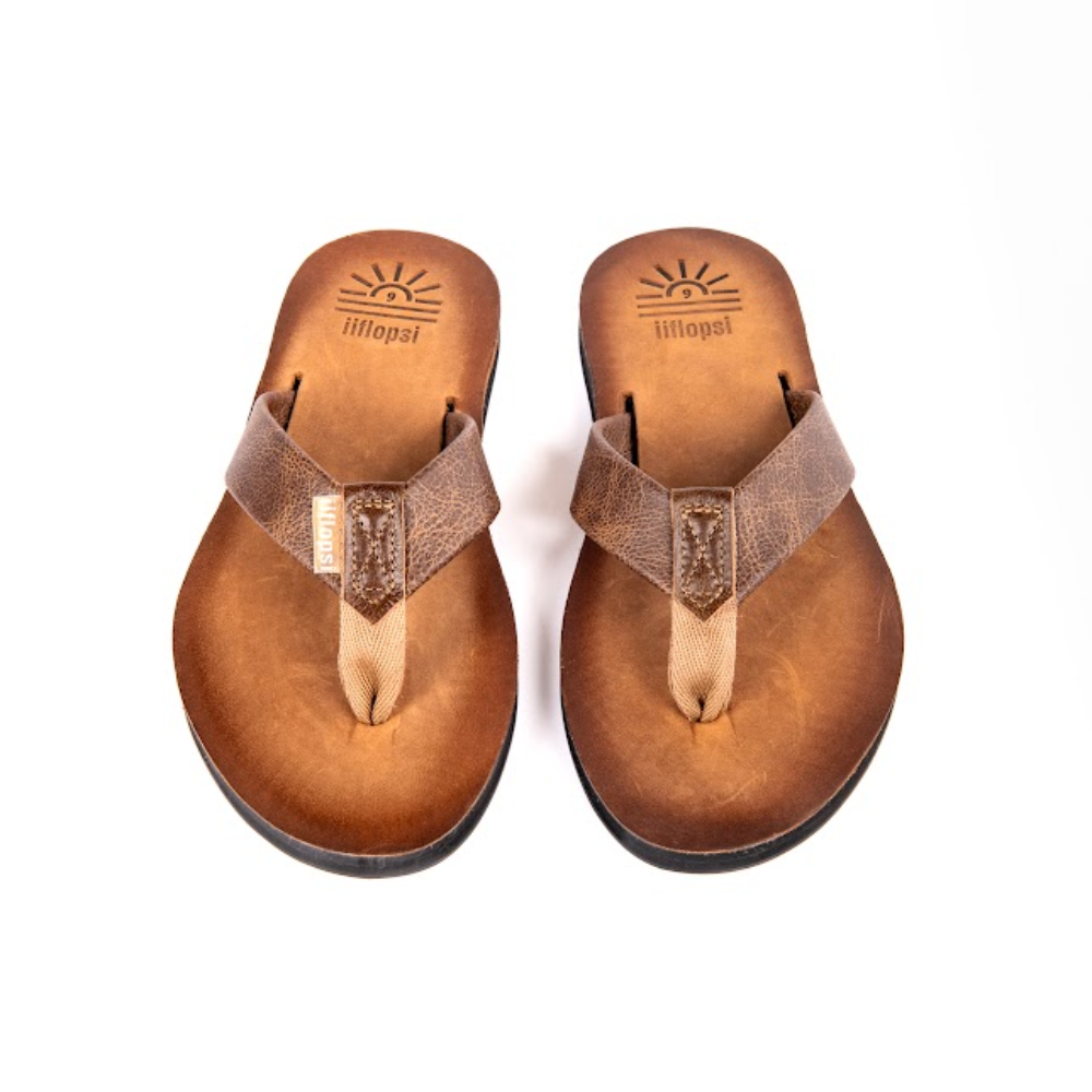 Men's El Classico premium handmade leather flip flops - Polished Patina - flat - iiflopsi - South Africa