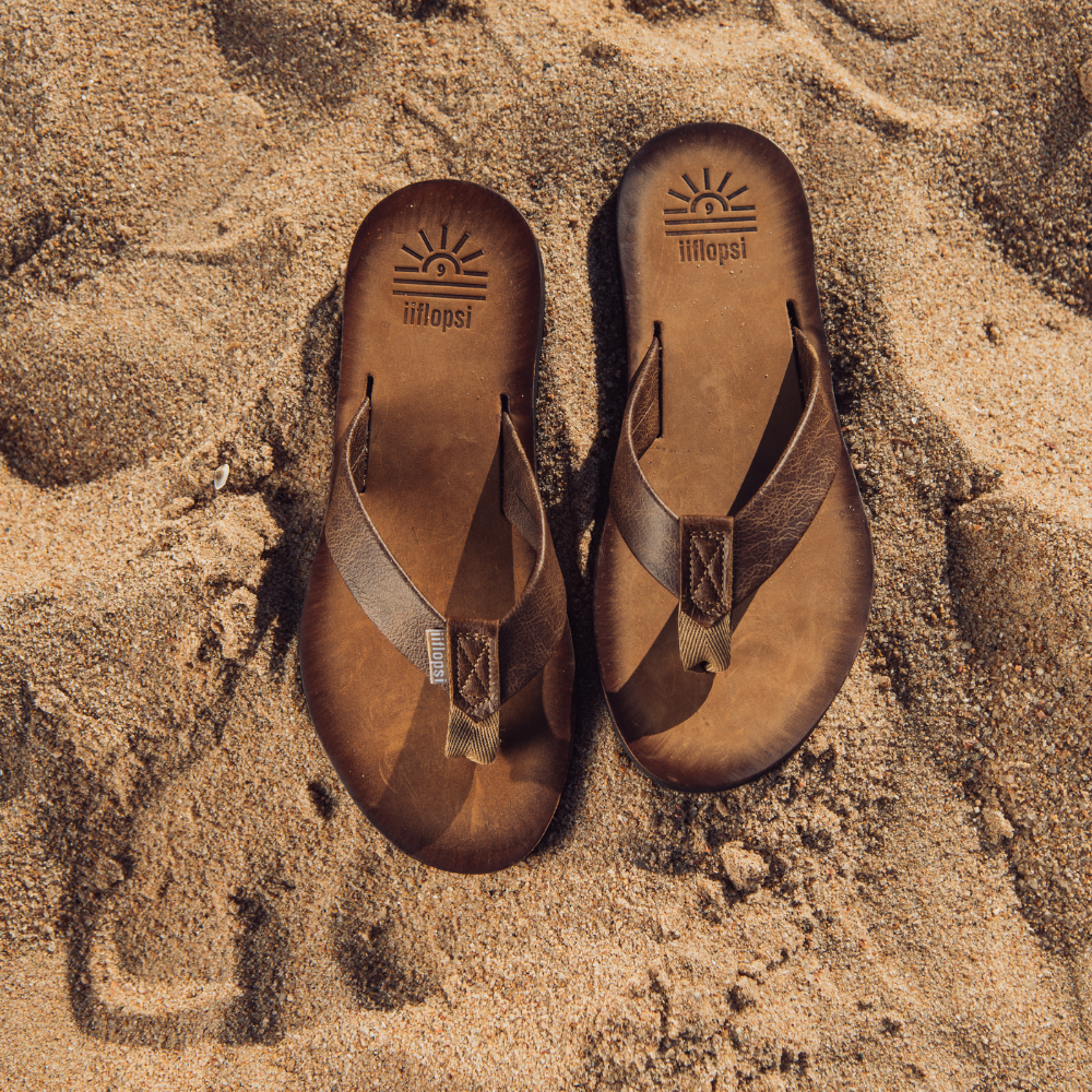 Men's El Classico premium handmade leather flip flops - Polished Patina - flat - iiflopsi - South Africa