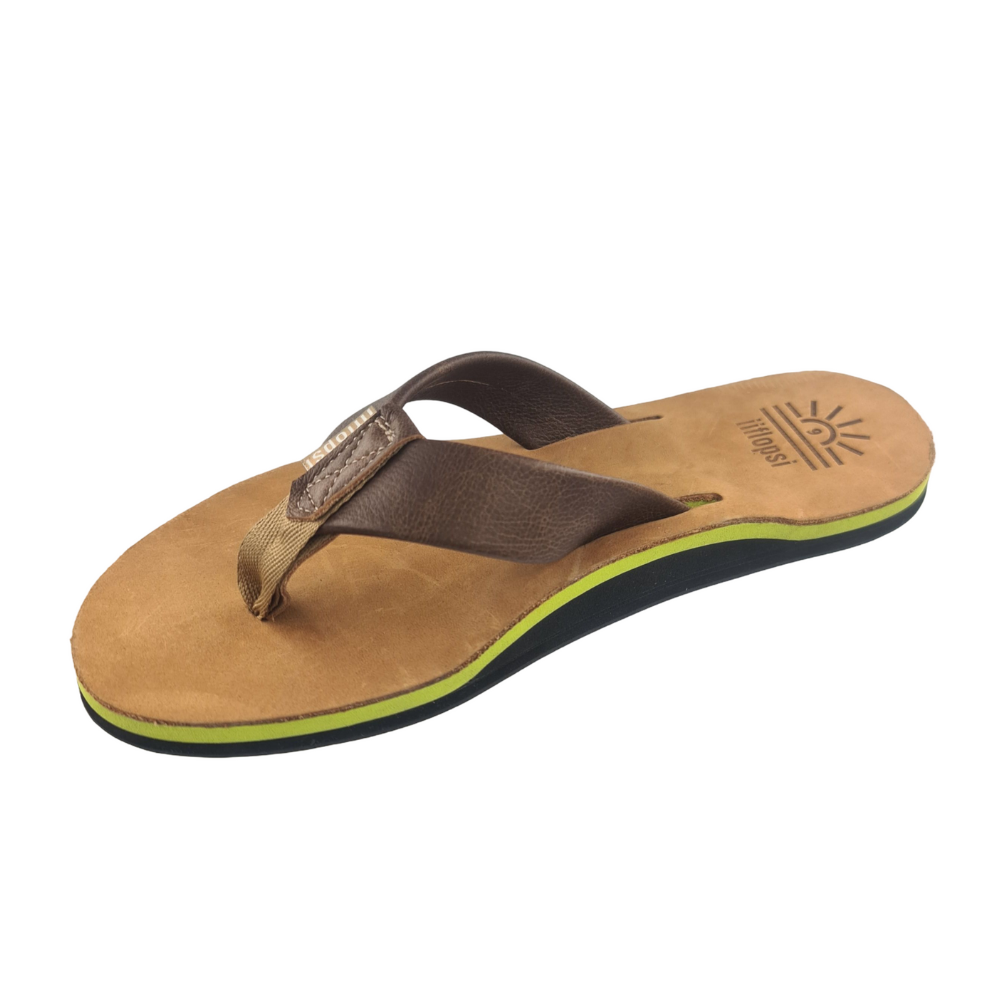 Men's Lime premium handmade leather flip flop- arch support - iiflopsi - South Africa