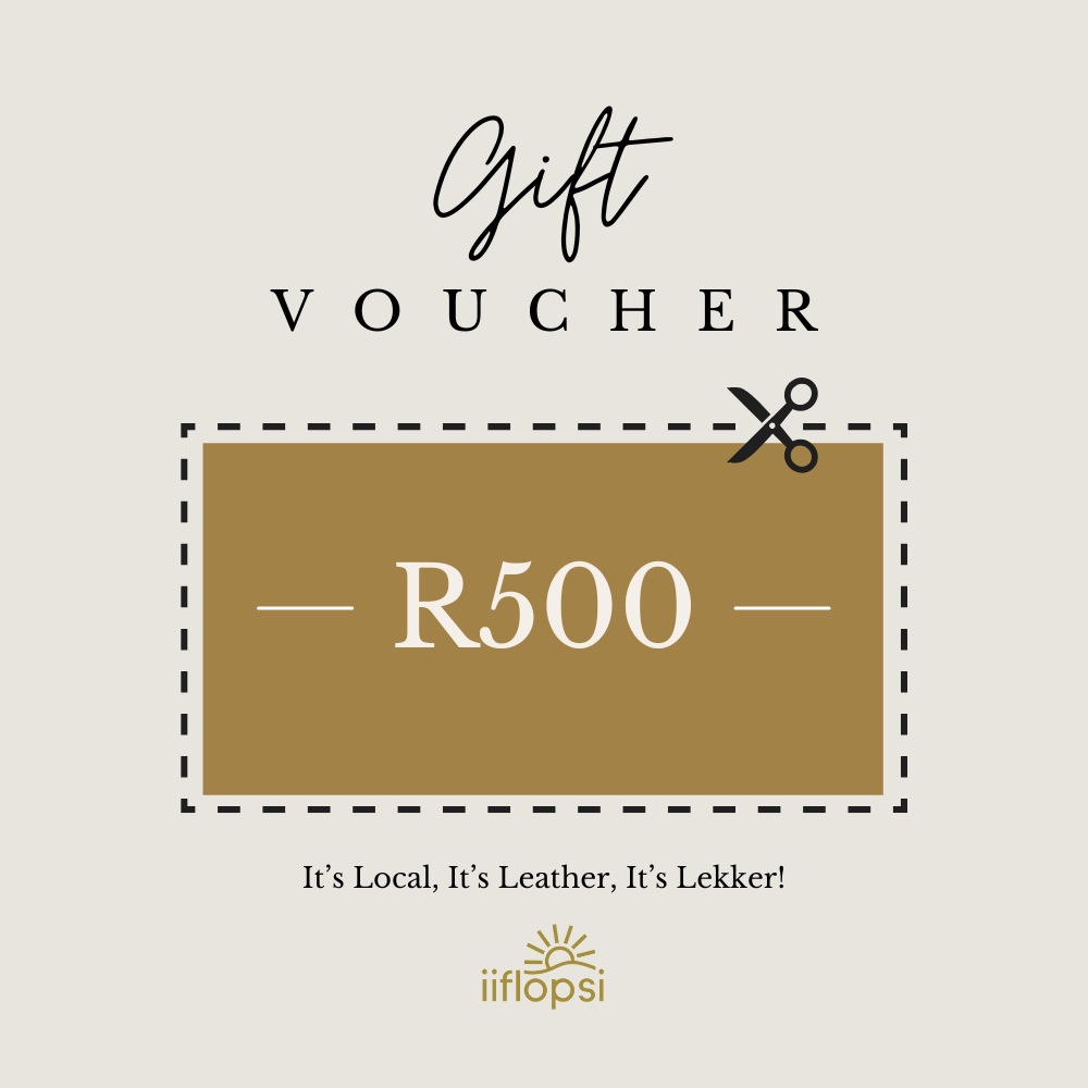 Gift voucher for R500 with a scissors icon on a beige background, featuring the brand 'liflopsi'.