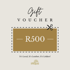 Gift voucher for R500 with a scissors icon on a beige background, featuring the brand 'liflopsi'.